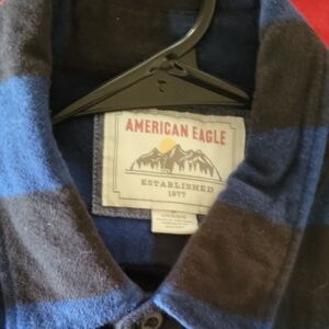 American Eagle Outfitters Blue and Black Casual Button Down Shirt